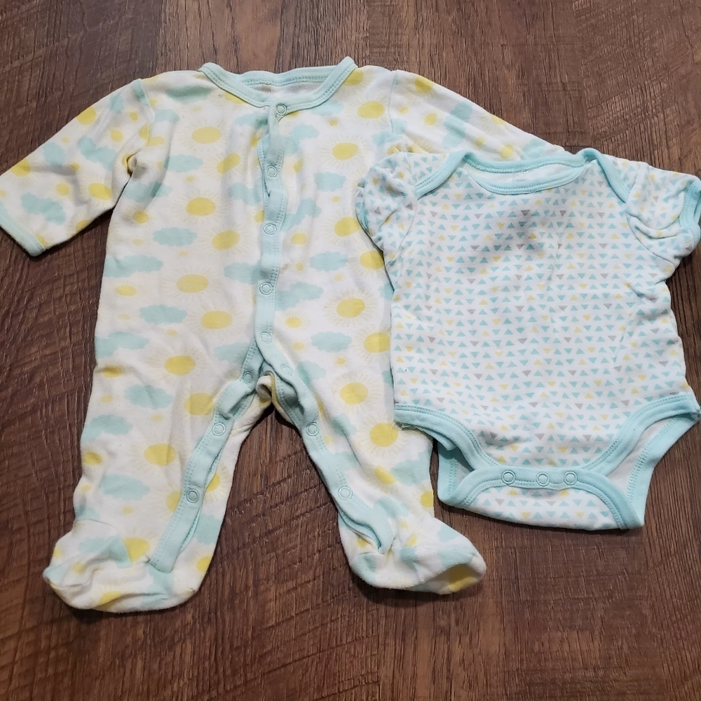 Baby Gear Matching Set Footed Pajamas Bodysuit Neon Sunshine Geometric Unisex 3M